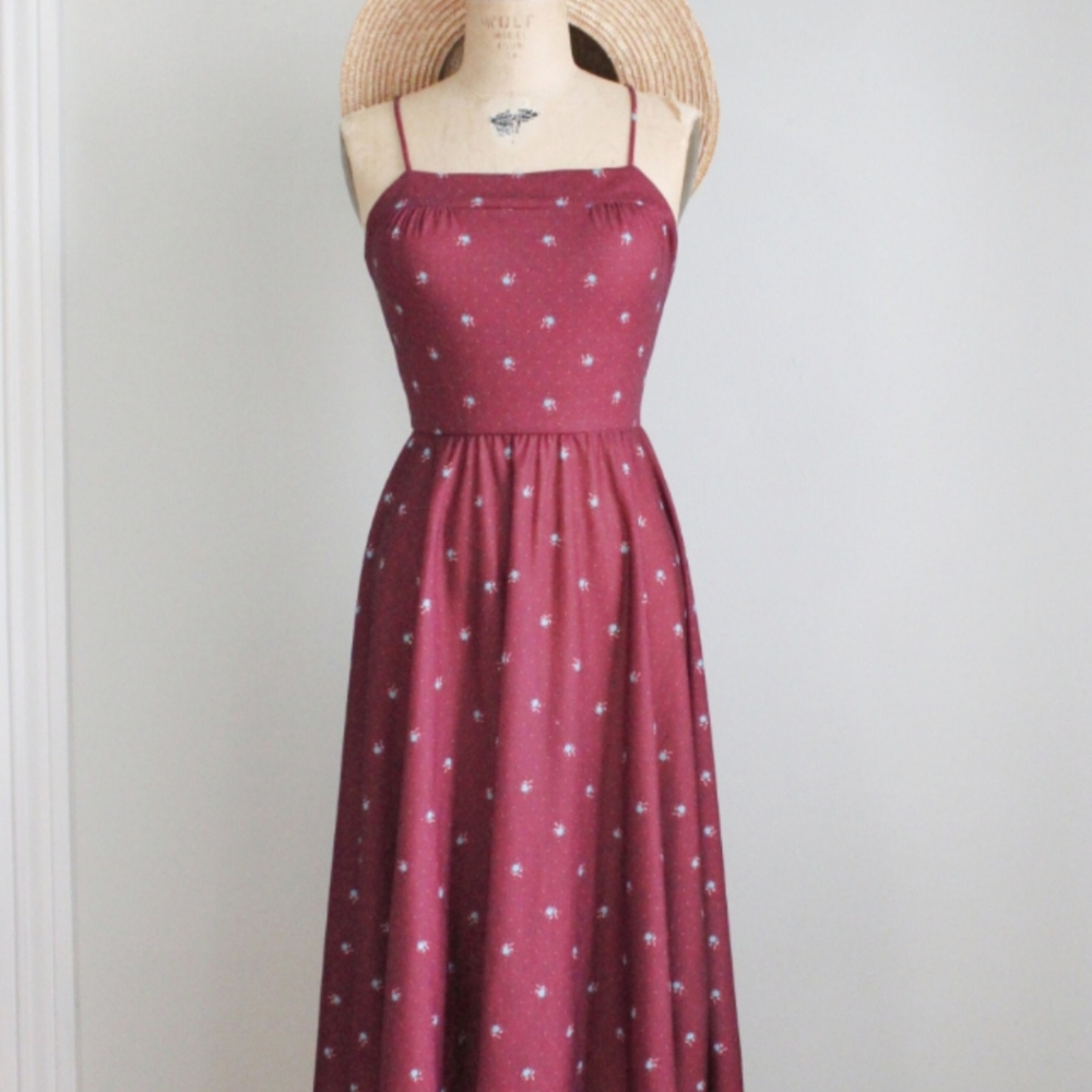 Vintage 1980's Cranberry Floral Print Sundress